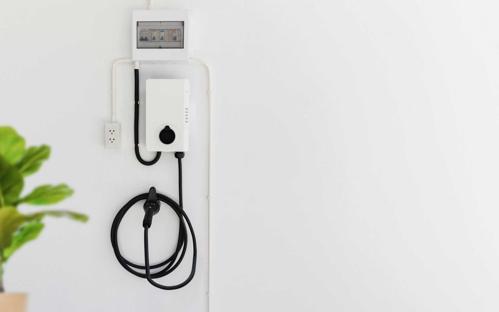 Tesla home charging in a residential garage