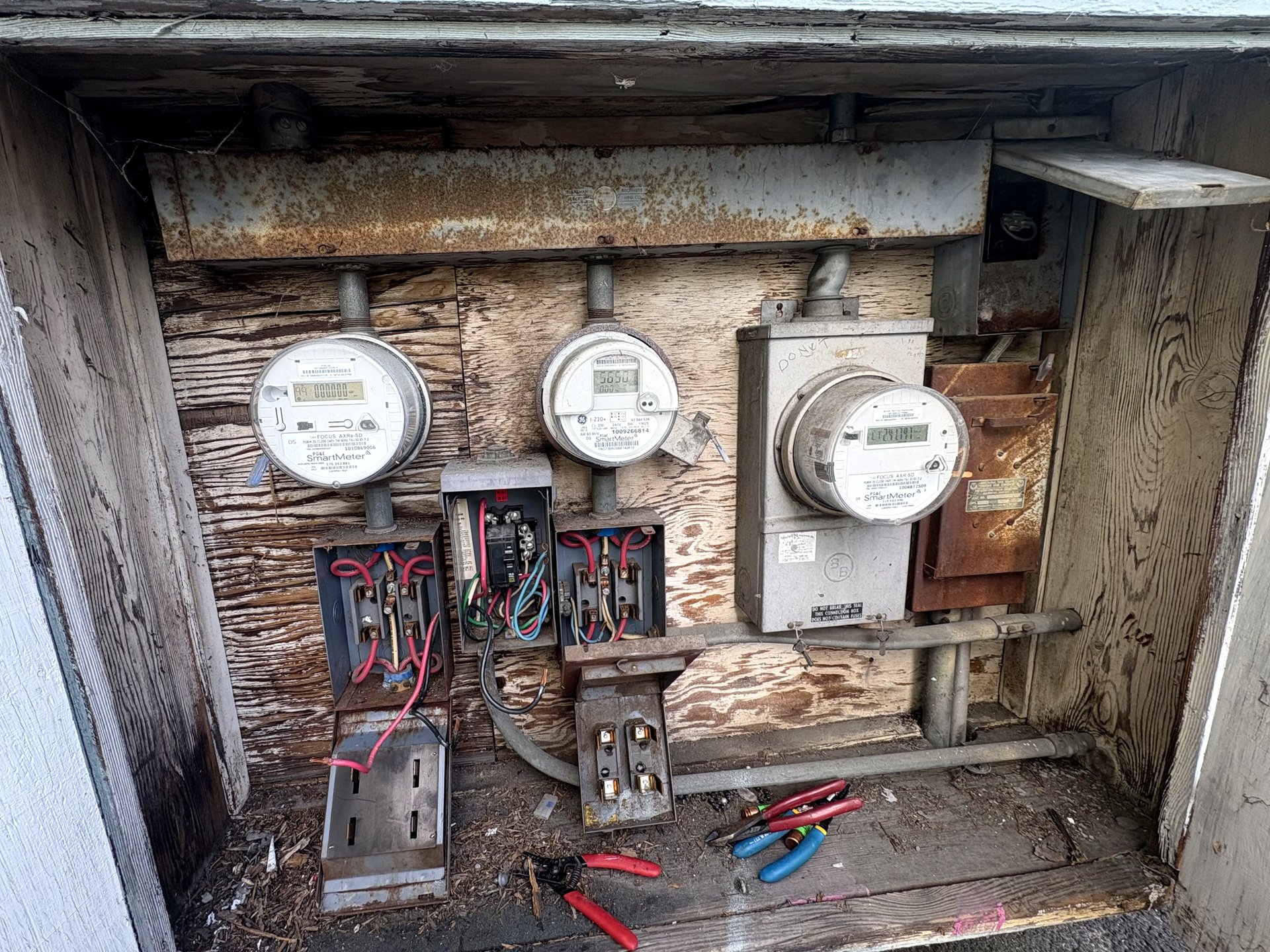Legacy meter cabinet during a knob-and-tube rewire