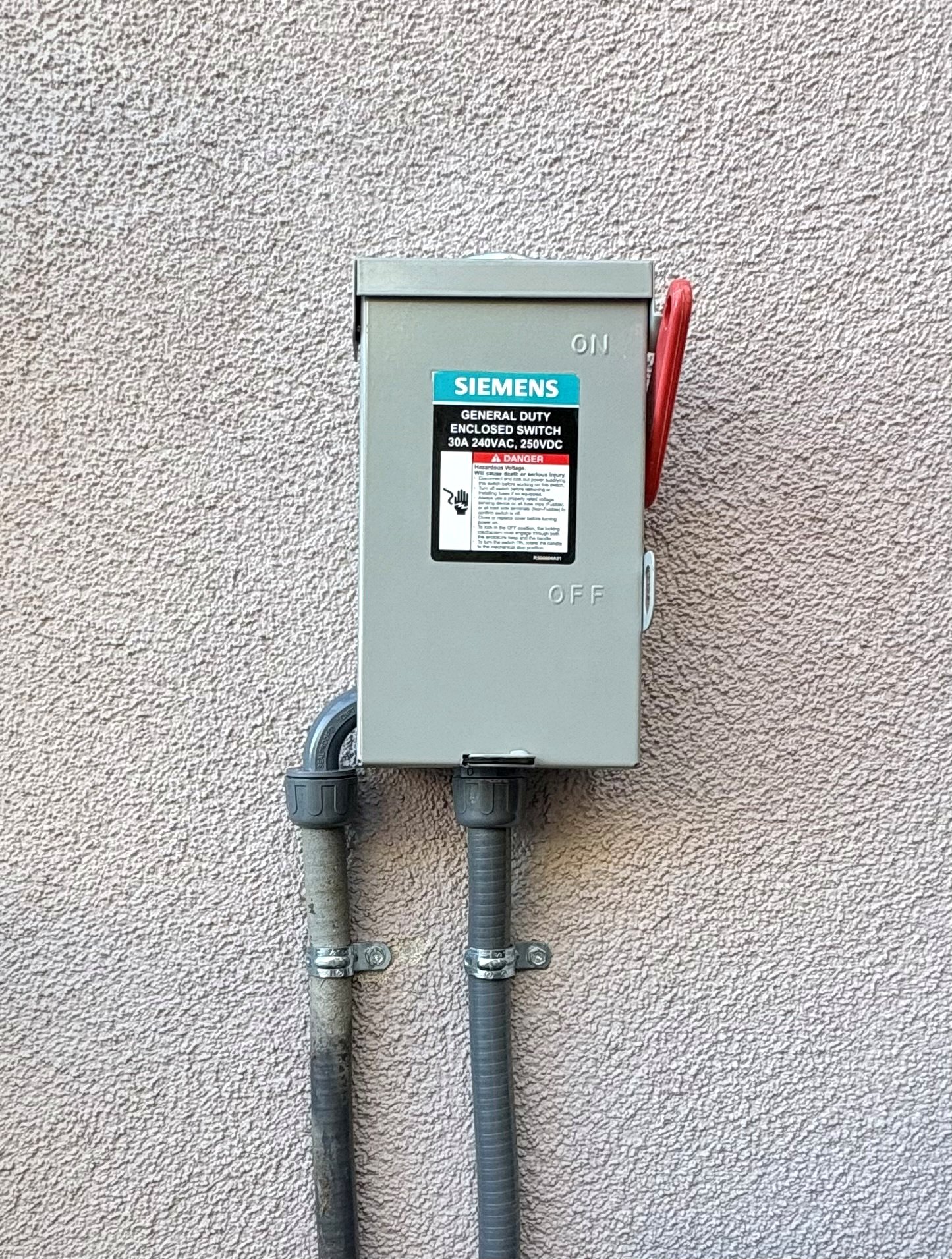 Siemens disconnect on a commercial exterior wall